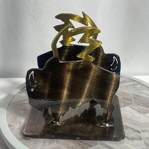 Metal Buffalo Napkin Holder Brass Tone Western Rustic Table Decor